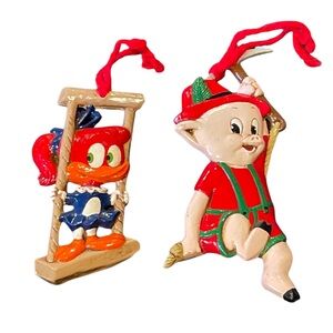 Vintage Character Ornaments Looney Toons Porky Pig Winnie Woodpecker Ceramic